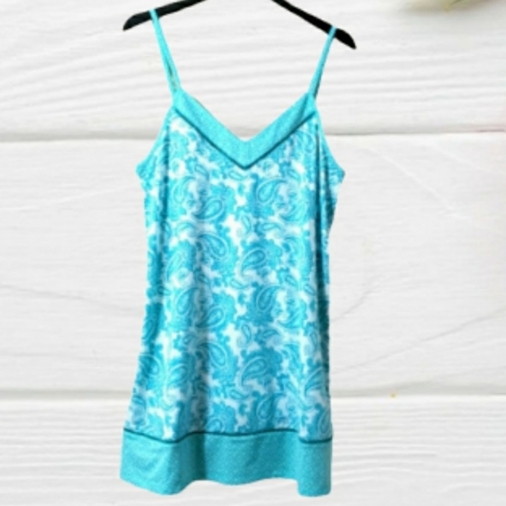 JONES NEW YORK Night Gown Turquoise Paisleuly Large